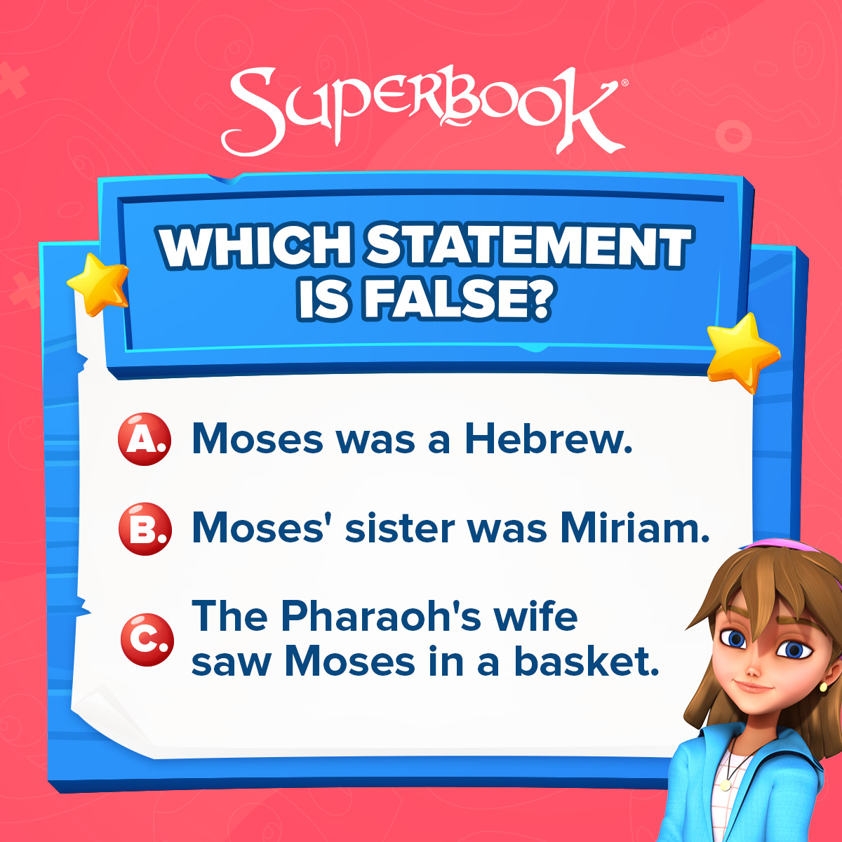 SuperbookTV's tweet image. Let us test your Bible knowledge through this #WhichStatementIsFalse game. 😊⬇️🎮

We have more games on the Superbook Bible App! Download now  ➡️ go.cbn.com/uHIe #BibleGames #BibleTrivia #TwitterGames