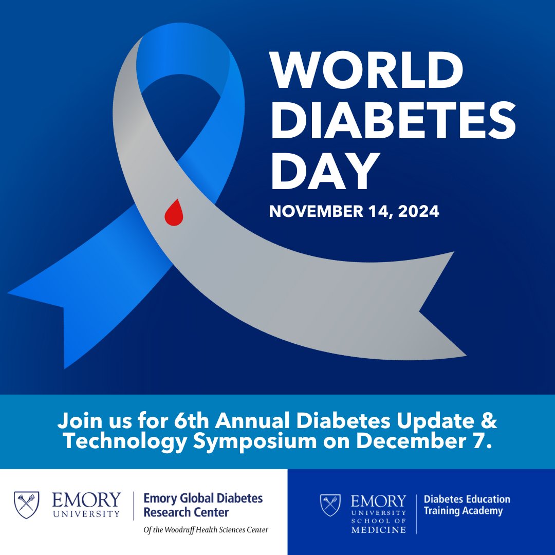 Emory Department of Medicine (@emorydeptofmed) on Twitter photo Today is #WorldDiabetesDay. Come learn about diabetes care at the 6th Annual Diabetes Update & Technology Symposium, led by our Division of Endocrinology, Metabolism, and Lipids and <a href="/egdrc/">Emory Global Diabetes Research Center</a>.
🗓12/7 | 8 a.m.–12:30 p.m.
📍Emory Conference Center Hotel
🔗bit.ly/48Nz3aM Today is #WorldDiabetesDay. Come learn about diabetes care at the 6th Annual Diabetes Update & Technology Symposium, led by our Division of Endocrinology, Metabolism, and Lipids and <a href="/egdrc/">Emory Global Diabetes Research Center</a>.
🗓12/7 | 8 a.m.–12:30 p.m.
📍Emory Conference Center Hotel
🔗bit.ly/48Nz3aM