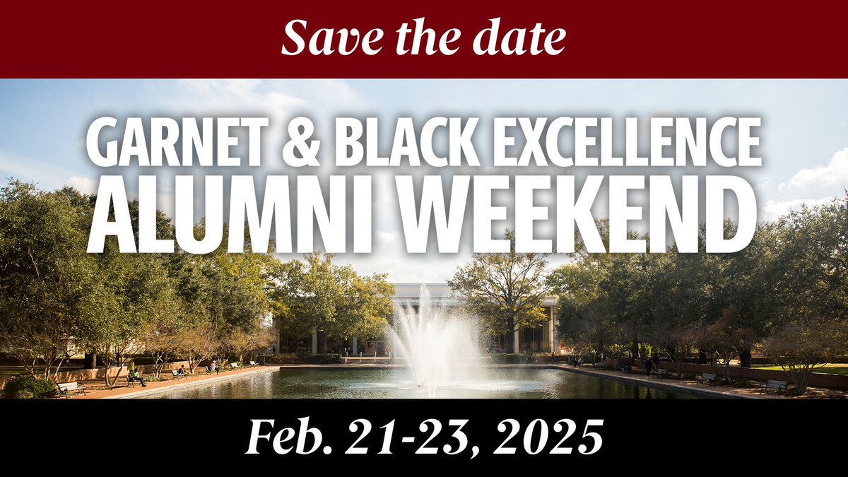 UofSCBAC's tweet image. Mark your calendars, Gamecocks! 🤙🏾
Our second annual Garnet & Black Excellence Alumni Weekend will take place Feb. 21-23, 2025.
#USCBlackExcellence // #ForeverToThee