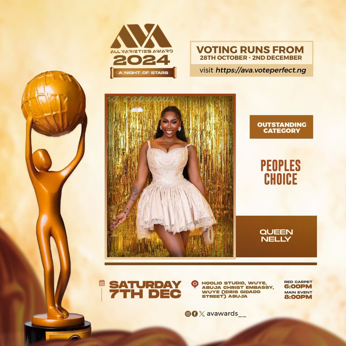 avawards__'s tweet photo. Vote for your faves for the category of PEOPLES CHOICE @nellymbonu_ 

The polls are so close
And voting is gradually coming to an end….

To vote your favorite 
click the link https://t.co/pUDJzGPXsU and vote!!! https://t.co/wNZbIhmkBc