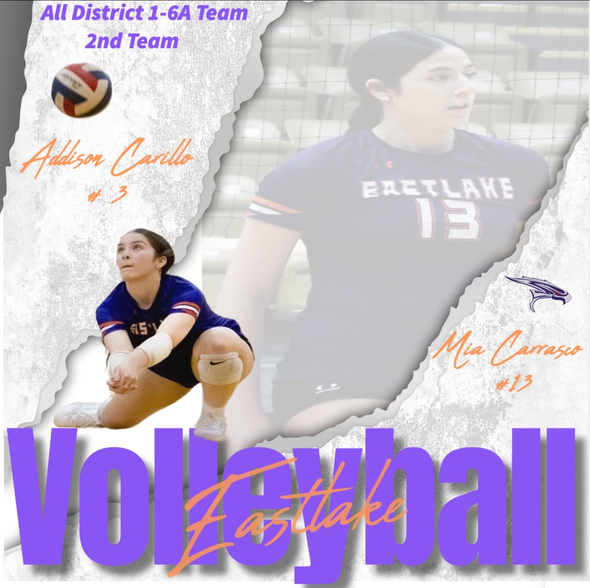 Eastlake Volleyball (@eastlake_vball) on Twitter photo 🧡🏐💜Congratulations 🧡🏐💜
Addison & Mia
District 1-6A Second Team
<a href="/EHSFalconSports/">Eastlake_Falcon_Athletics</a> <a href="/EnsorAthletics/">Ensor Athletics</a> <a href="/DwindAthletics/">Desert wind athletics</a> <a href="/Eastlake_Middle/">Gabriela Elliott</a> <a href="/Fchavezeptimes/">Felix Chavez</a> 🧡🏐💜Congratulations 🧡🏐💜
Addison & Mia
District 1-6A Second Team
<a href="/EHSFalconSports/">Eastlake_Falcon_Athletics</a> <a href="/EnsorAthletics/">Ensor Athletics</a> <a href="/DwindAthletics/">Desert wind athletics</a> <a href="/Eastlake_Middle/">Gabriela Elliott</a> <a href="/Fchavezeptimes/">Felix Chavez</a>