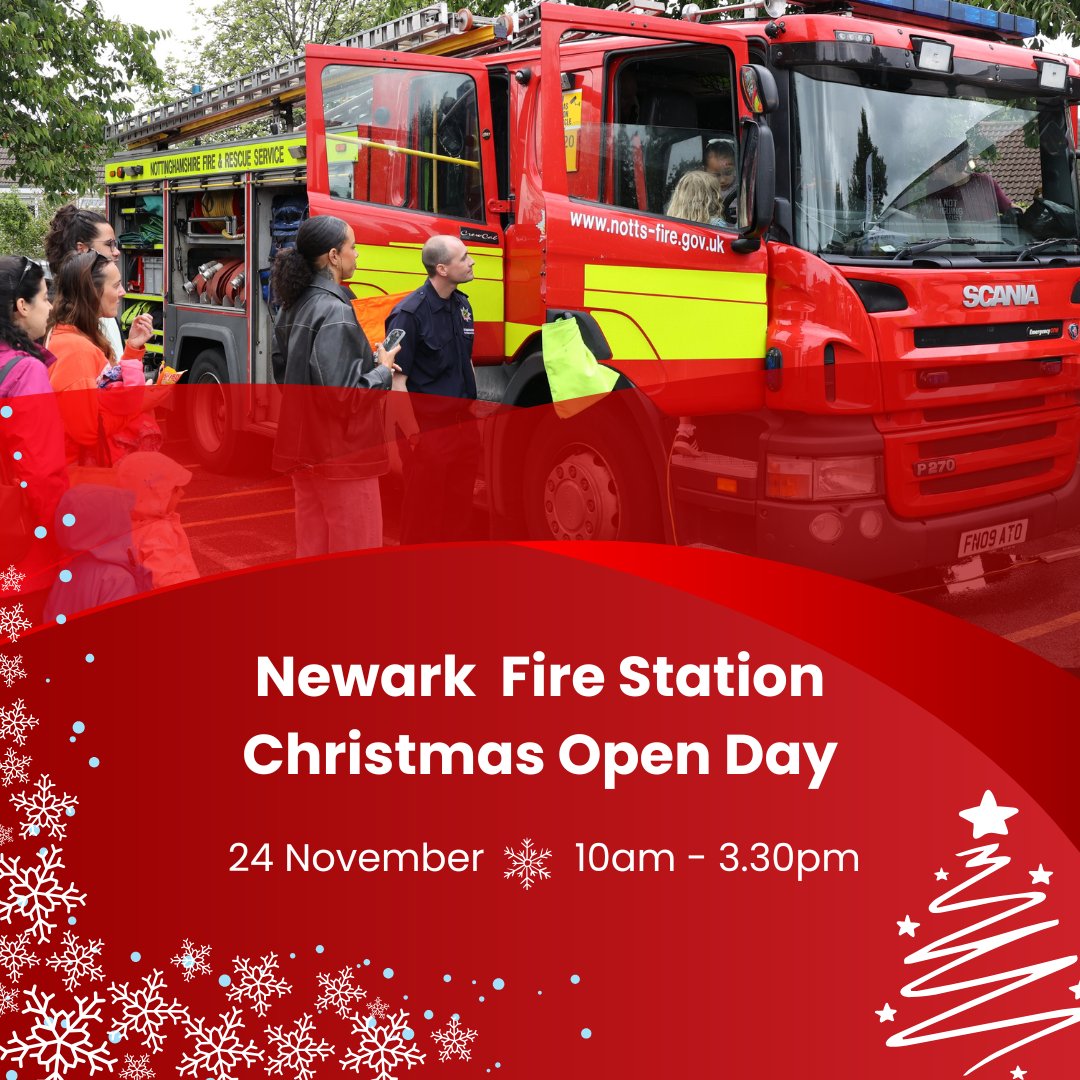 Newark Fire Station are opening their doors for a free, action-packed day to raise money for the Firefighters Charity 🎄

There will be festive activities for everyone to get involved with including:
🎁 Christmas stalls
🎁 Safety demonstration
🎁 Santa and elves