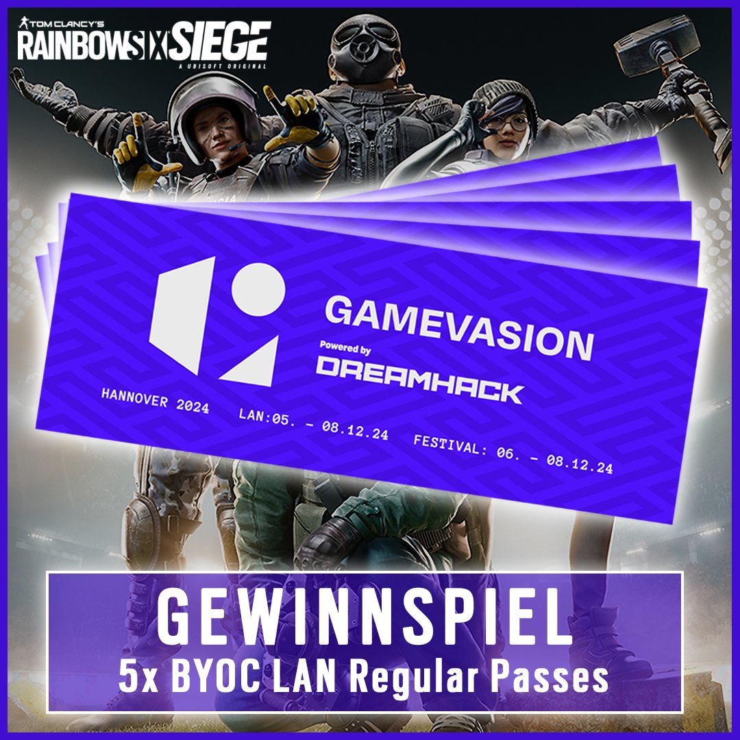 Rainbow Six Esports DE 🇩🇪 (@r6esportsde) on Twitter photo 🔥🔥 GEWINNSPIEL 🔥🔥
Ihr wollt mal wieder echtes LAN-Feeling erleben? Dann besucht die diesjährige <a href="/GamevasionDE/">Gamevasion</a> powered by Dreamhack in Hannover. Wir verlosen insgesamt 5 BYOC LAN Regular Passes, mit denen ihr an allen Tagen Zugang zum Event habt! 🔥🔥 GEWINNSPIEL 🔥🔥
Ihr wollt mal wieder echtes LAN-Feeling erleben? Dann besucht die diesjährige <a href="/GamevasionDE/">Gamevasion</a> powered by Dreamhack in Hannover. Wir verlosen insgesamt 5 BYOC LAN Regular Passes, mit denen ihr an allen Tagen Zugang zum Event habt!