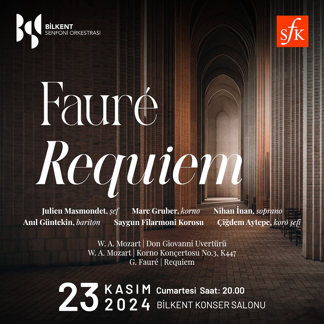 Fauré: Requiem

Bilkent Konser Salonu
23 Kasım 2024 - Cumartesi, 20:00

Julien Masmondet, şef
Bilkent Senfoni Orkestrası
Nihan İnan, soprano
Anıl Güntekin, bariton
Saygun Filarmoni Korosu
Çiğdem Aytepe, koro şefi

bilet.bilkent.edu.tr/bilet/2853