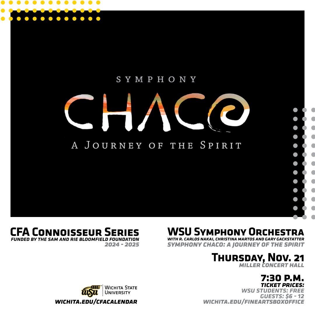 Join us for an unforgettable evening as the WSU Symphony Orchestra performs Symphony Chaco: A Journey of the Spirit! 🎼🎶

📅: Thursday, Nov. 21
📍: Miller Concert Hall, Duerksen Fine Arts Center
⏰: 7:30 p.m.
🎟️: Fine Arts Box Office

#ShockerNation #WichitaStateUniversity