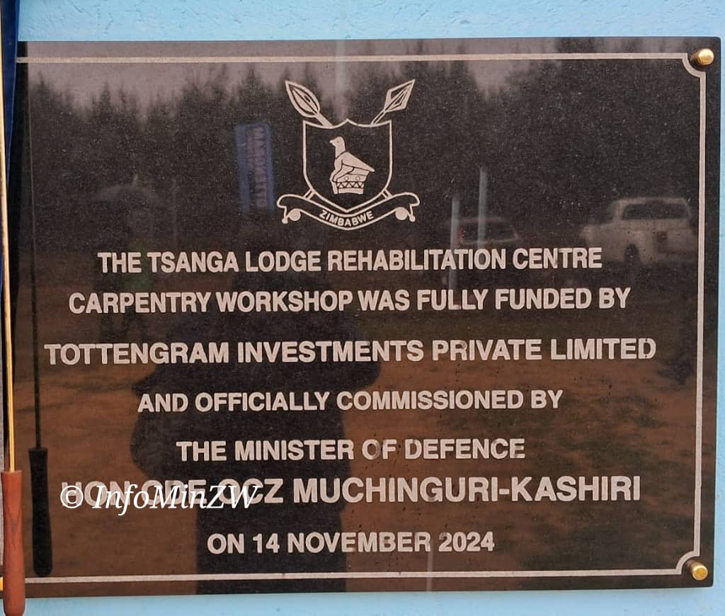 The Deputy Minister of Defence, Brigadier General (Rtd) Levi Mayihlome today,  officially commissioned a carpentry and joinery block at the Zimbabwe National Army owned Zimbabwe Military Medical Rehabilitation Centre (formerly known as Tsanga Lodge). He was acting on behalf of