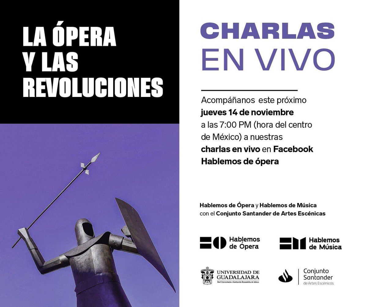 gkleinburg's tweet photo. Nos vemos hoy (7PM) vía mi pág de Facebook Hablemos de Ópera, en mi charla sin costo “La ópera y las revoluciones”. Un proyecto en colaboración con el @ConjSantander de Escénicas de Guadalajara. ¡Conéctense y pasen la voz! https://t.co/BqXC7SuGMG