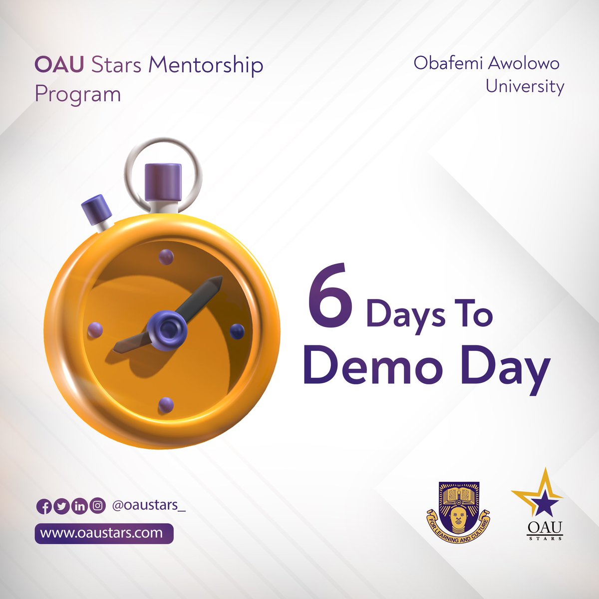 oaustars_'s tweet photo. The countdown begins! Just 6 days to Demo Day with the OAU Stars Mentorship Program. Get ready to witness innovation in action!

 Click the link to register ~ https://t.co/DZpdNGxZ9l
- 

#oaustars #demoday #mentorshipprogram https://t.co/Mgm8Vg0BXw
