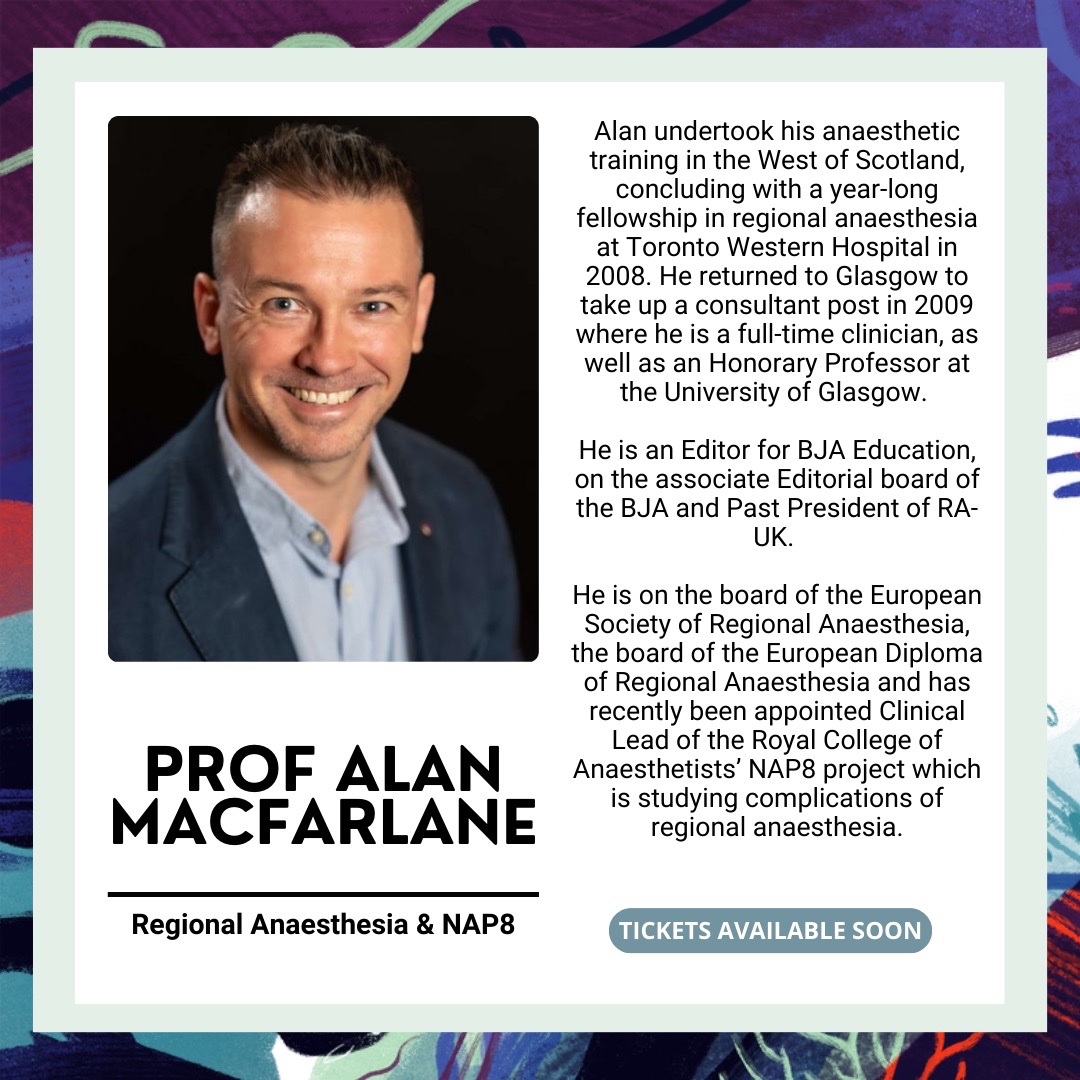 Glasgow Anaesthetics and Critical Care Society (@glasaccs) on Twitter photo 🔔Speaker Announcement🔔
Professor Alan Macfarlane is a Consultant Anaesthetist as well as an Honorary Professor at the University of Glasgow. He is also the Clinical Lead of the Royal College of Anaesthetists’ NAP8 Project!
<a href="/ajrmacfarlane/">Alan Macfarlane</a>
🎟️Conference tickets coming soon! 🔔Speaker Announcement🔔
Professor Alan Macfarlane is a Consultant Anaesthetist as well as an Honorary Professor at the University of Glasgow. He is also the Clinical Lead of the Royal College of Anaesthetists’ NAP8 Project!
<a href="/ajrmacfarlane/">Alan Macfarlane</a>
🎟️Conference tickets coming soon!