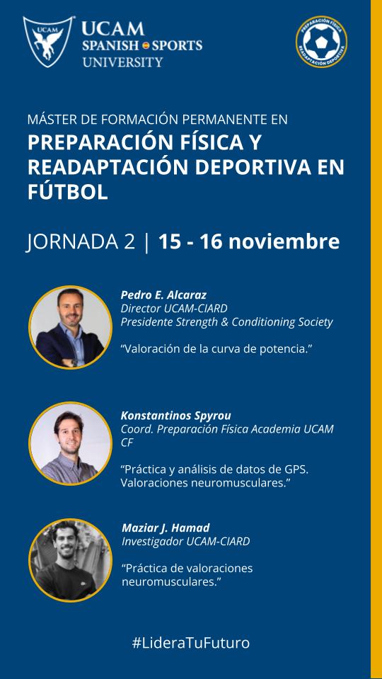 UCAM Spanish Sports University (@ucam_sports_uni) on Twitter photo 🗓️✨Este fin de semana, el Máster de Preparación Física viaja a Murcia, donde recibirán clases de los expertos:
🔵<a href="/PedroE_Alcaraz/">Pedro E. Alcaraz</a> Director del <a href="/UCAM_CIARD/">CIARD-UCAM</a>
🔵<a href="/SpyrouKostas/">Kostas Spyrou</a> Coord. Preparación Física Academia <a href="/UCAMMurciaCF/">UCAM Murcia CF</a>
🔵<a href="/Mazhamad11/">Maziar J. Hamad</a> Investigador <a href="/UCAM_CIARD/">CIARD-UCAM</a> 🗓️✨Este fin de semana, el Máster de Preparación Física viaja a Murcia, donde recibirán clases de los expertos:
🔵<a href="/PedroE_Alcaraz/">Pedro E. Alcaraz</a> Director del <a href="/UCAM_CIARD/">CIARD-UCAM</a>
🔵<a href="/SpyrouKostas/">Kostas Spyrou</a> Coord. Preparación Física Academia <a href="/UCAMMurciaCF/">UCAM Murcia CF</a>
🔵<a href="/Mazhamad11/">Maziar J. Hamad</a> Investigador <a href="/UCAM_CIARD/">CIARD-UCAM</a>