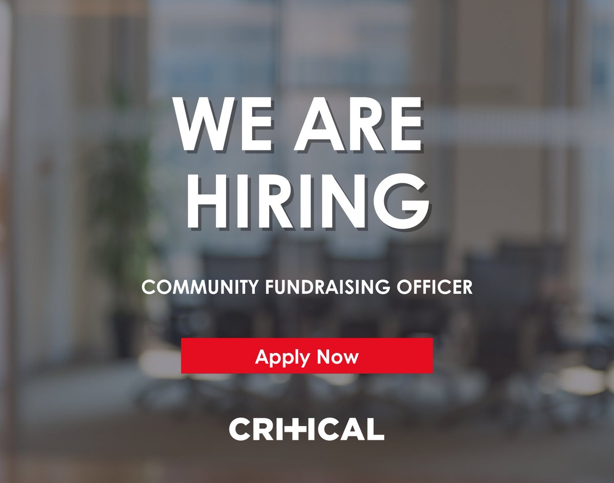 CRITICALcharity's tweet photo. We're looking for a Community Fundraising Officer to help us grow our fundraising team so we can empower more communities, and further our mission to save lives 🙌

For more information and how to apply visit ⤵️
https://t.co/Om1uOhWlIJ

#CRITICALCharity #Hiring #JobFairy https://t.co/33yXxkQYG4