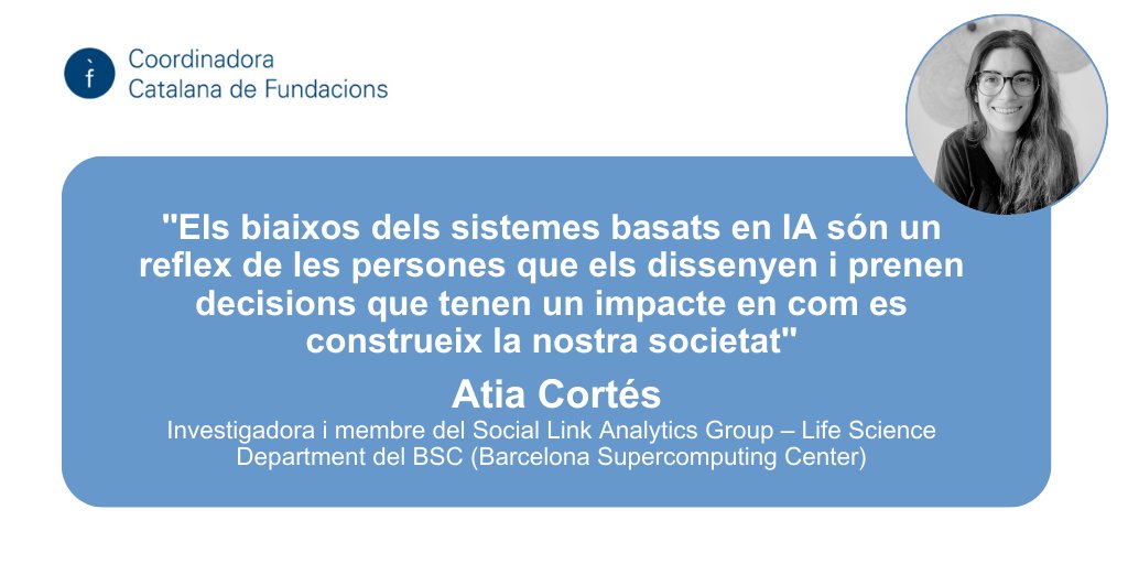 Coordinadora Catalana de Fundacions (@ccfundacions) on Twitter photo 🗣️ <a href="/atcortesm/">Àtia Cortés</a> (<a href="/BSC_CNS/">BSC-CNS</a>) participarà en la taula rodona ‘La IA com a aliada en els projectes de recerca'.
Jornada 'Explorant la IA en l’àmbit de la recerca: reptes i oportunitats' ➡️19/11 a l'auditori d'<a href="/EADABusiness/">EADA Business School</a>
👉 tinyurl.com/4nytur2b 🗣️ <a href="/atcortesm/">Àtia Cortés</a> (<a href="/BSC_CNS/">BSC-CNS</a>) participarà en la taula rodona ‘La IA com a aliada en els projectes de recerca'.
Jornada 'Explorant la IA en l’àmbit de la recerca: reptes i oportunitats' ➡️19/11 a l'auditori d'<a href="/EADABusiness/">EADA Business School</a>
👉 tinyurl.com/4nytur2b