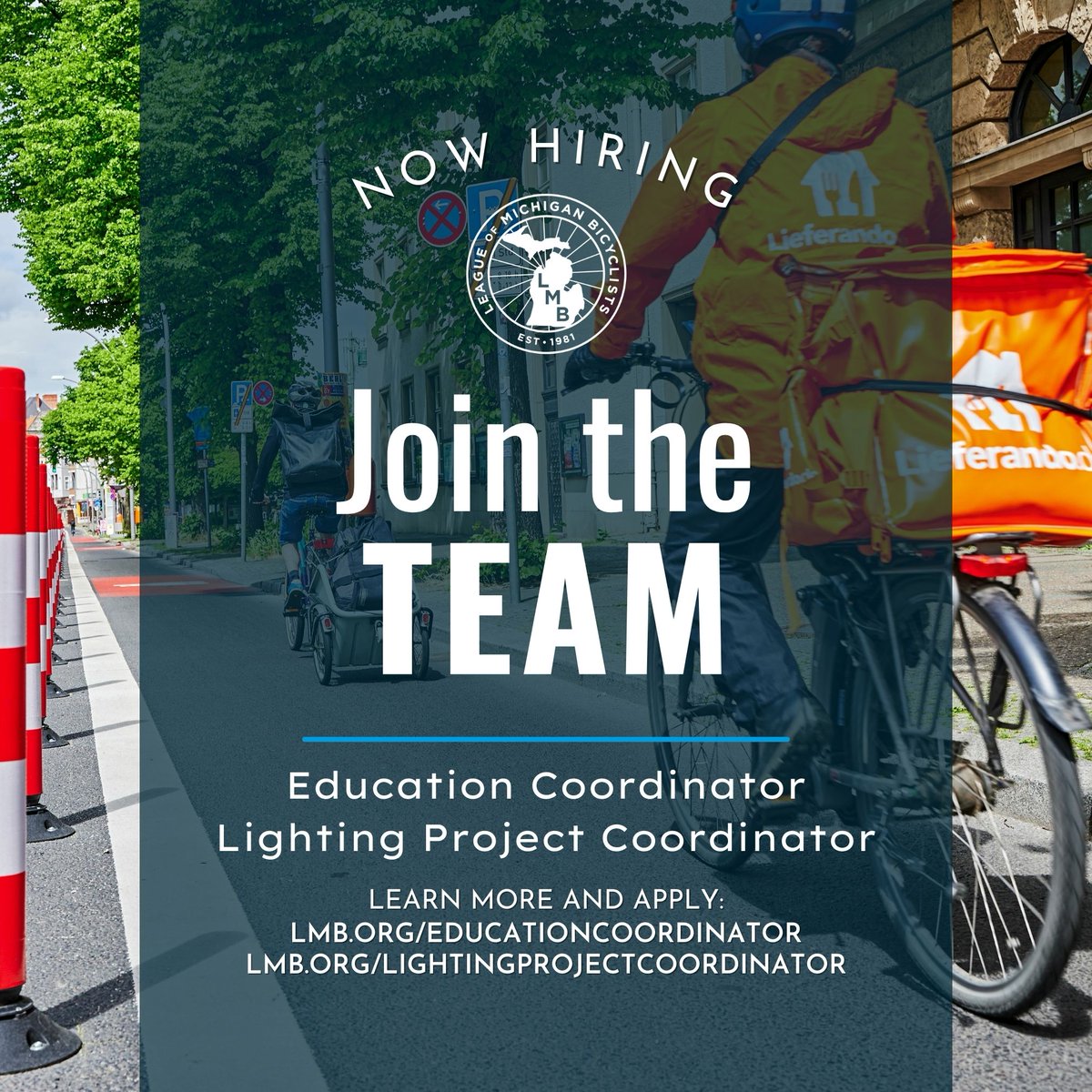 We're hiring! LMB is looking for two passionate bicyclists to join our team as Education Coordinator and Lighting Project Coordinator. Help us make Michigan’s roads safer!

🔗 Details &amp; apply: 
LMB.org/EducationCoord…
LMB.org/LightingProjec…