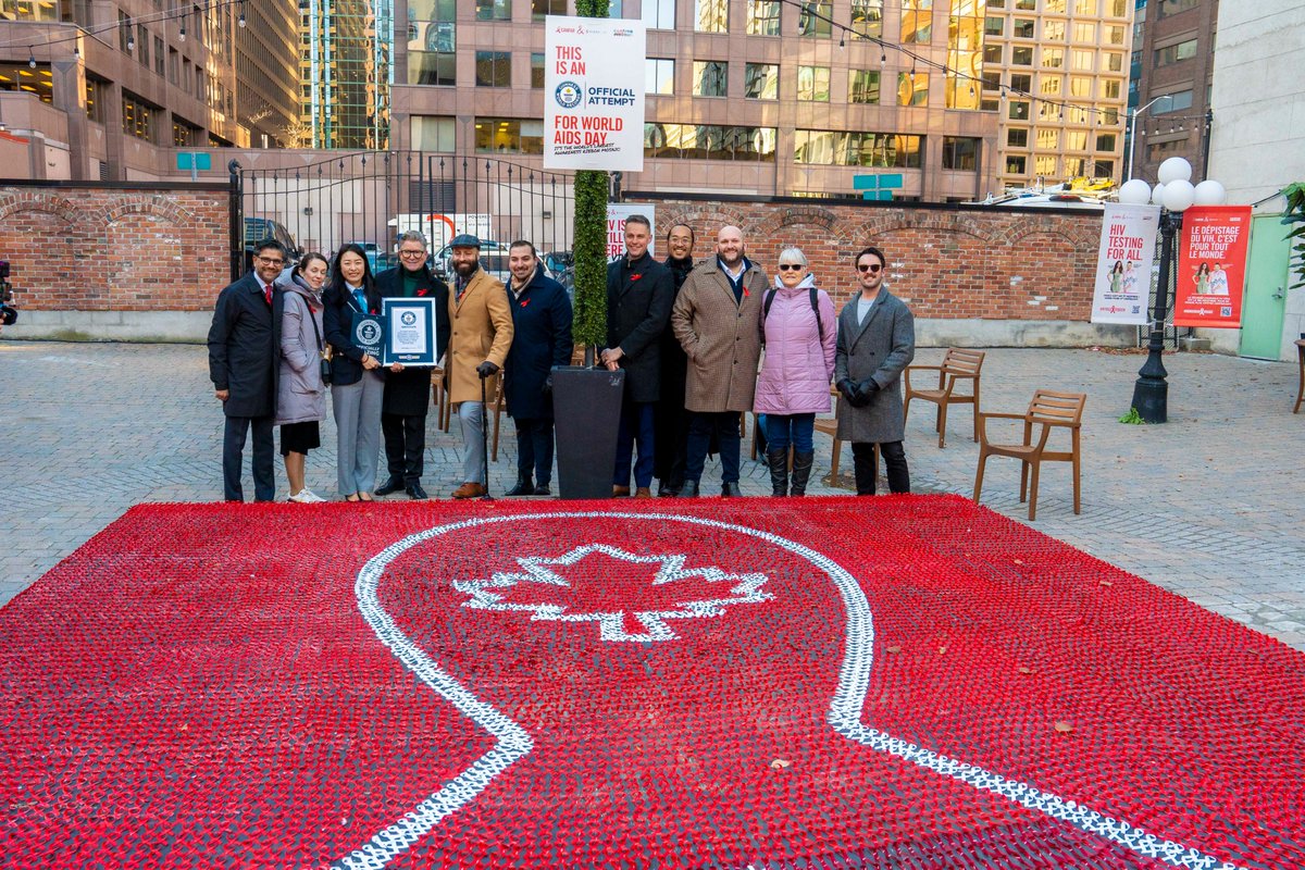 Yesterday we set the Guinness World Records title for the World's Largest Awareness Ribbon Mosaic made of awareness ribbons!  This beautiful mosaic is on display at Snider Plaza until #WorldAIDSDay for everyone to stop, reflect and remember that HIV is still here. <a href="/UNAIDS/">UNAIDS Global</a>