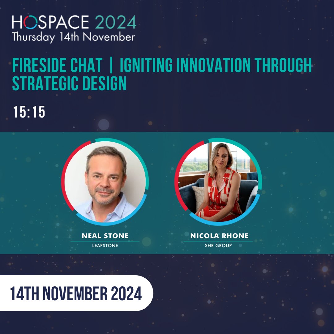HOSPAtweets's tweet image. Coming up next.... 

Join Neal Stone from leapSTONE as he sits down with Nicola Rhone (SHR Group) for a fireside chat on igniting innovation through strategic design. 

#HOSPACE24 #InnovationInDesign