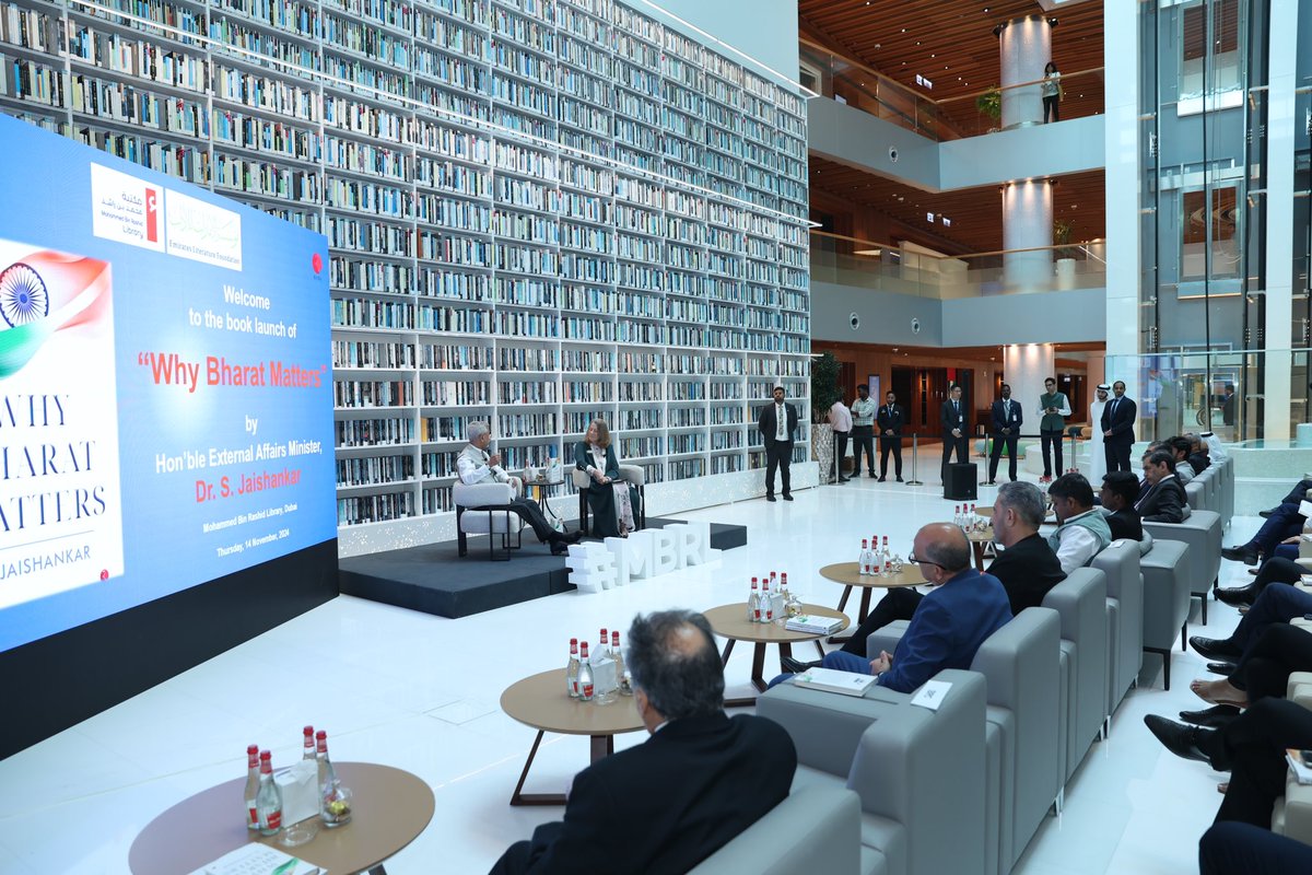 DrSJaishankar's tweet photo. Participated in an interactive session at @mbrlae, Dubai for the book launch of Why Bharat Matters.

Spoke about grasping the global transformation underway and understanding the rise of Bharat. https://t.co/VSn4SRjCQK