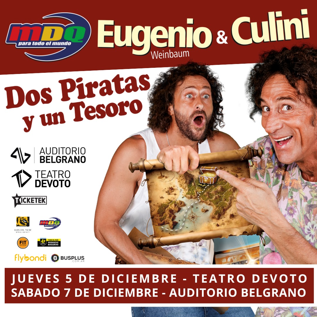 Amigos vuelve DOS PIRATAS Y UN TESORO a Buenos Aires. 🌟 

🌎 Jueves 5 de diciembre en el Teatro Devoto a las 20:30hs

🌎 Sábado 7 de diciembre en el Auditorio de Belgrano a las 15:00hs

¡Los esperamos a todos!
🎟️👉 linktr.ee/mdqparatodoelm…