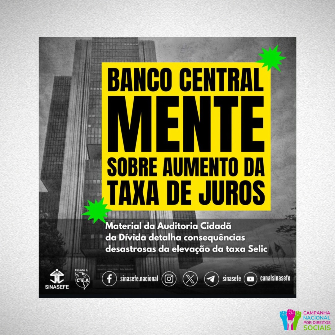 SINASEFE publica artigo da ACD sobre impacto da alta da Selic
auditoriacidada.org.br/conteudo/senas…
#DireitosSociaisJá #TaxaSelic #Juros #BancoCentral