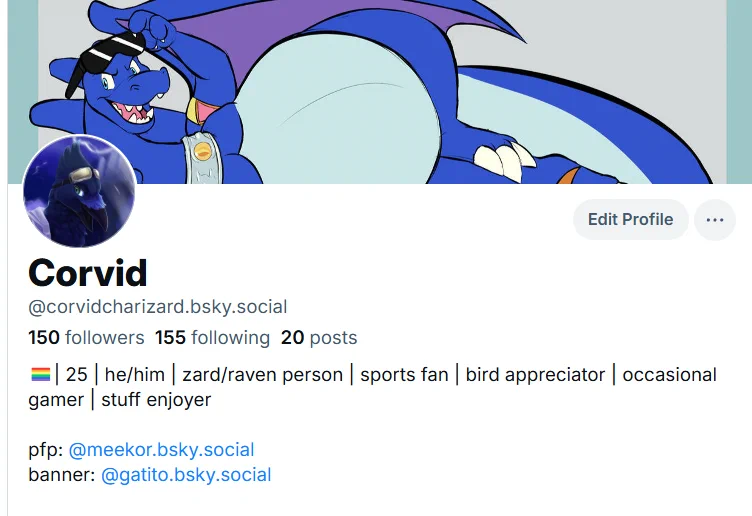 oh lookie here its corvid's bluesky account! he's still really bad at making a profile!!