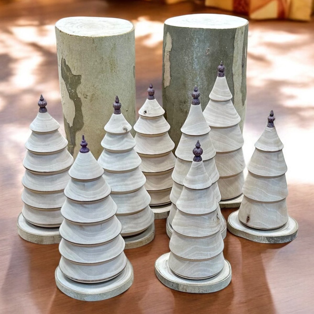 Little sneak peak of some of the handmadeChristmas items we will be dropping this season in our online store. 

These sycamore trees with purple heart toppers are really going to pop with finish on them. Will be live in our online store Nov. 30th. 

hulaswoodworks.com/store