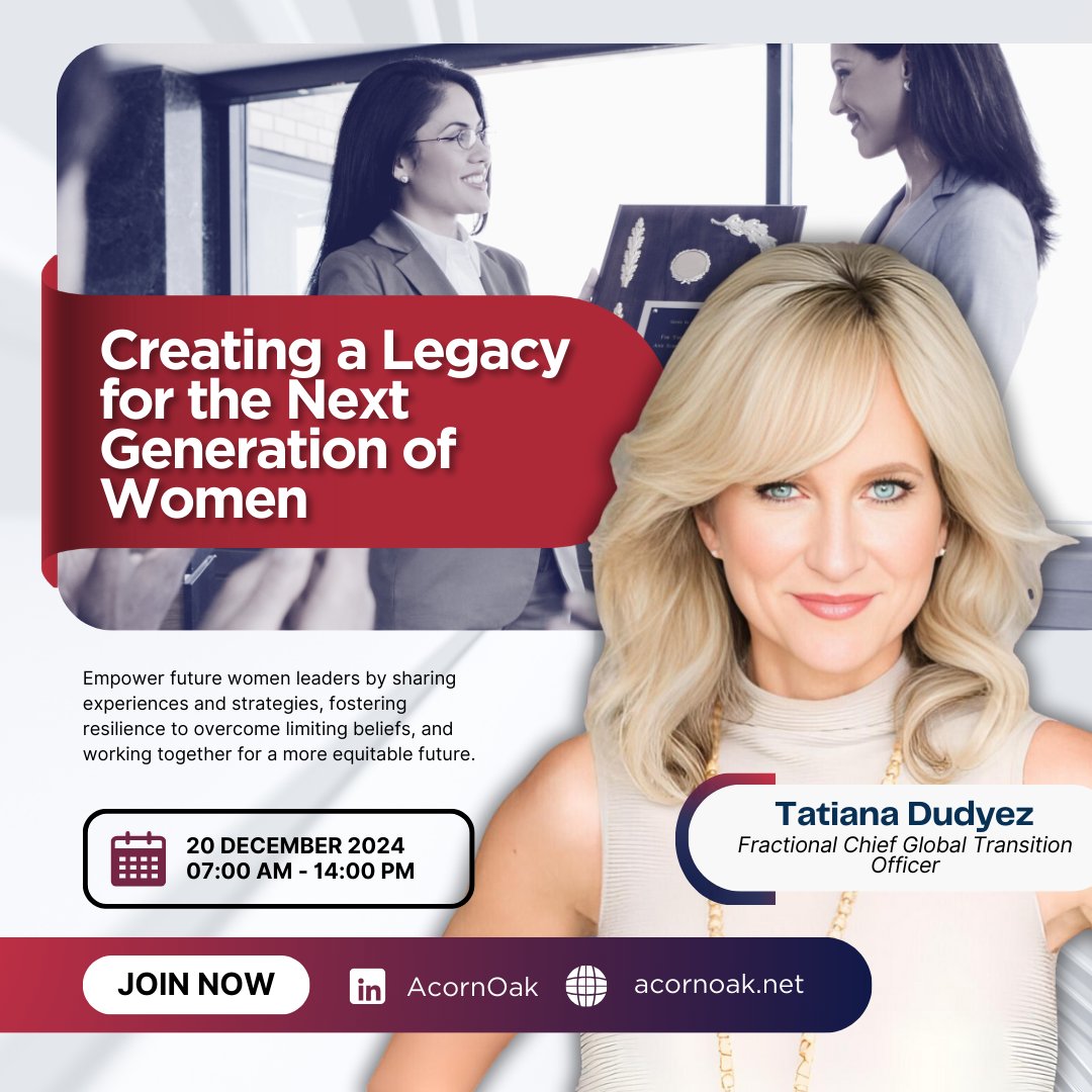 Join us for an inspiring session with leadership expert Tatiana Dudyez! Discover actionable insights on empowering future generations and building a lasting impact in the workplace.

📅  December 12, 2024

Be part of a transformative conversation! linkedin.com/events/7219791…