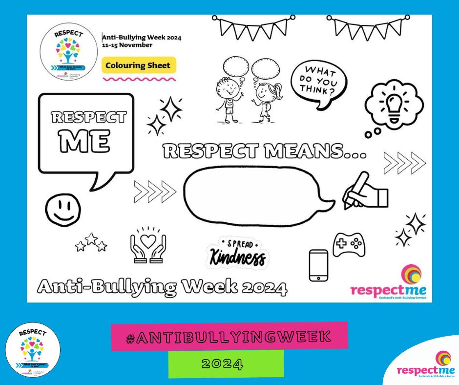 Get your colours out and get creative for #AntiBullyingWeek. 🖍️

The Resources section of our site includes a postcard template and a packed colouring sheet!

Register ➡️ respectme.org.uk/resources-abw-… to download.

#Respect #RespectMeans