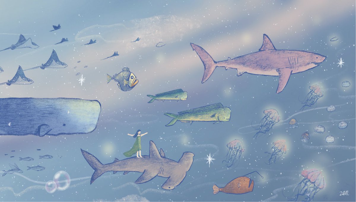 ภูมิใจนำเสนอ "Wings over the Ocean"
🪼🐋🦈🐟☁️🪽🦮🧜🏻‍♀️💫

รอบนี้วาดเป็นภาพต่อกันหละ อยากให้ทุกคนเลื่อนดูดีเทล กับตัวจุ๊กจิ๊กที่เราวาดเข้าไป ใครเจอ/ชอบตัวไหน คอมเม้นบอกหน่อยค้า🤩

ปล ปฏิทินใกล้จะมาเปิดพรีออร์เดอร์ละฮะ ส่วนสินค้าอื่นๆของคอลใหม่นี้จะมีอะไรบ้าง รอรับชมนะคะ
#doodleby2an