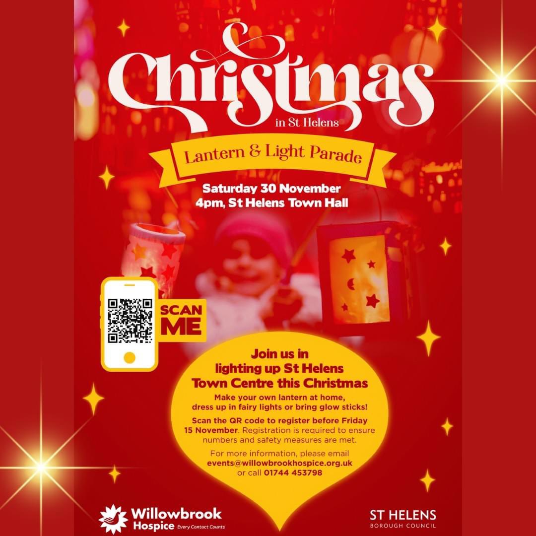 Whats On in StHelens (@whatsonsthelens) on Twitter photo This year, <a href="/sthelenscouncil/">St Helens Borough Council</a> is proud to partner with <a href="/wbhospice/">Willowbrook Hospice</a> to bring some festive magic to the community!
Join the fun with a Festive Light Parade—a chance for everyone to spread joy before the #Christmas tree lights up! 🌟
Registration is FREE: willowbrook.org.uk/christmaslante… This year, <a href="/sthelenscouncil/">St Helens Borough Council</a> is proud to partner with <a href="/wbhospice/">Willowbrook Hospice</a> to bring some festive magic to the community!
Join the fun with a Festive Light Parade—a chance for everyone to spread joy before the #Christmas tree lights up! 🌟
Registration is FREE: willowbrook.org.uk/christmaslante…