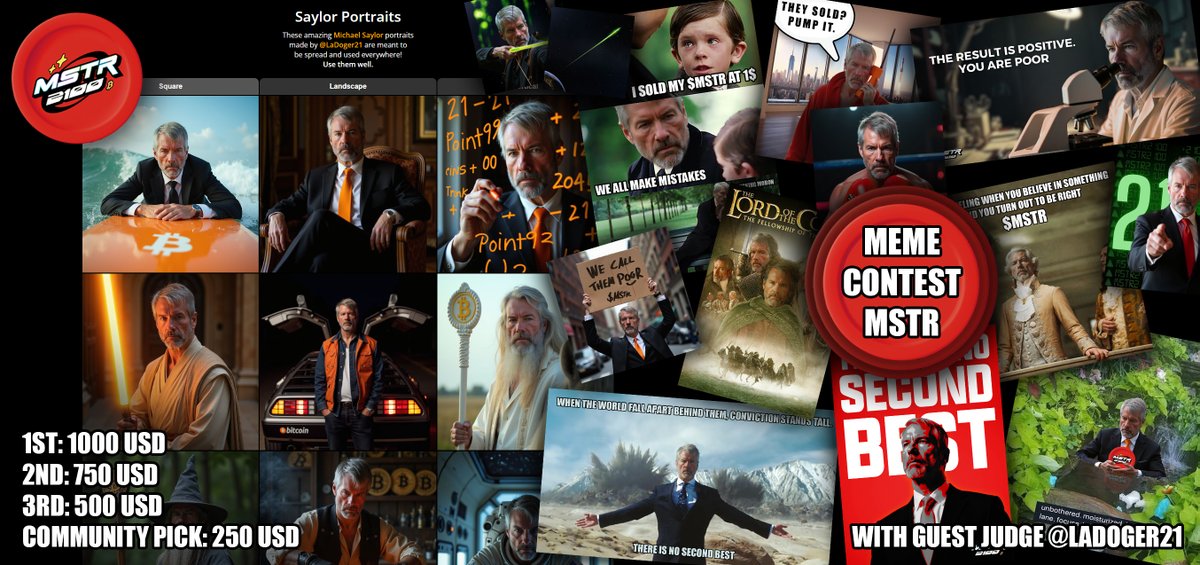 🔴#MSTR2100 MEME CONTEST🔴 

With the one and only <a href="/ladoger/"></a> 

🥇1000 USD
🥈750 USD
🥉500 USD

Community Pick: 250 USD

Rules below ⬇️
