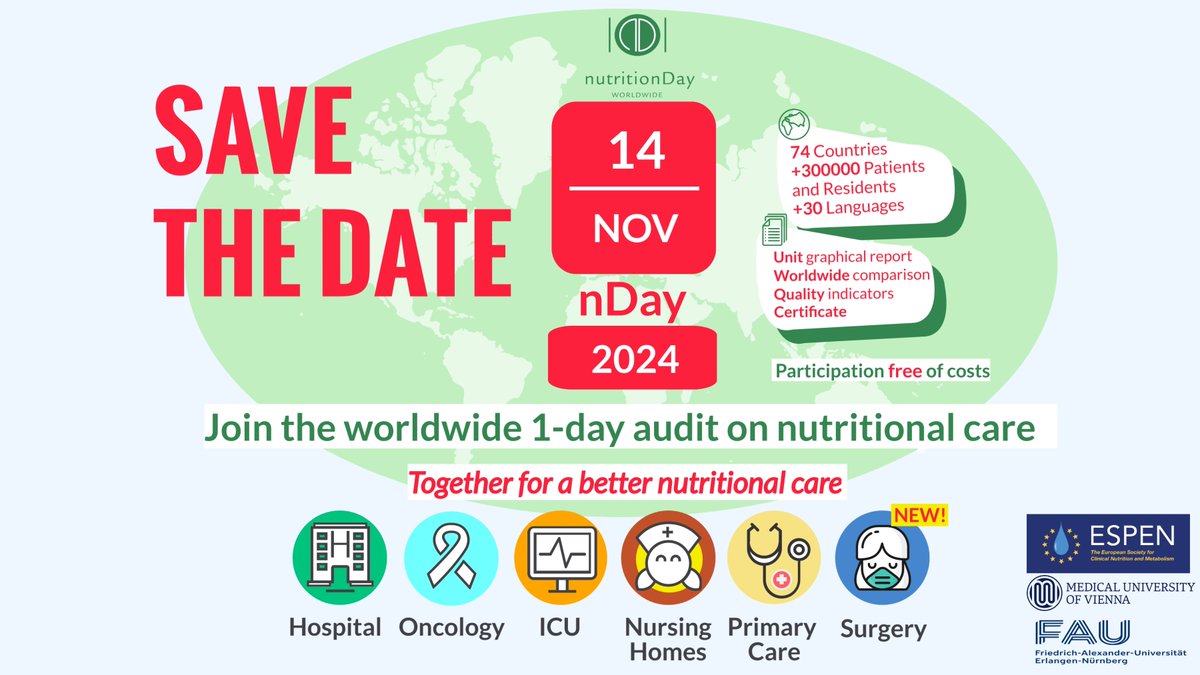 Today is #NutritionDay, a worldwide initiative to fight #malnutrition in healthcare institutions, which affects up to 40% of patients.

✅ #Nutrition interventions are essential across the continuum of care, providing clinical and economic benefits for healthcare systems.