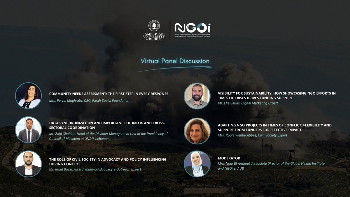 AUB Global Health Institute (@ghiaub) on Twitter photo 📍 Live from the virtual #PanelDiscussion | The #CivilSociety Sector in #Lebanon: A Beacon of Hope in Times of #Conflict
🔹 <a href="/feryalmoghraby/">Feryal Moghraby</a> highlighted the need for precise, regularly updated needs assessments tailored to community demographics for effective aid delivery during 📍 Live from the virtual #PanelDiscussion | The #CivilSociety Sector in #Lebanon: A Beacon of Hope in Times of #Conflict
🔹 <a href="/feryalmoghraby/">Feryal Moghraby</a> highlighted the need for precise, regularly updated needs assessments tailored to community demographics for effective aid delivery during