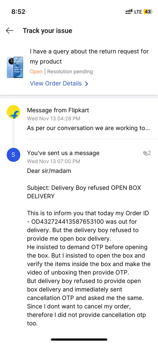 stronger4better's tweet photo. @flipkartsupport @Flipkart @FlipSupport Today I had even provided reply and feedback to Ekart and @flipkartsupport @Flipkart that I did not reject my order In fact delivery boy did not even contact me for delivery. I badly wanted delivery of my order but with OPEN BOX DELIVERY #flipkartscam ARRESTED Rajasthan SHAME 2/2 https://t.co/yoZvLPeoSr