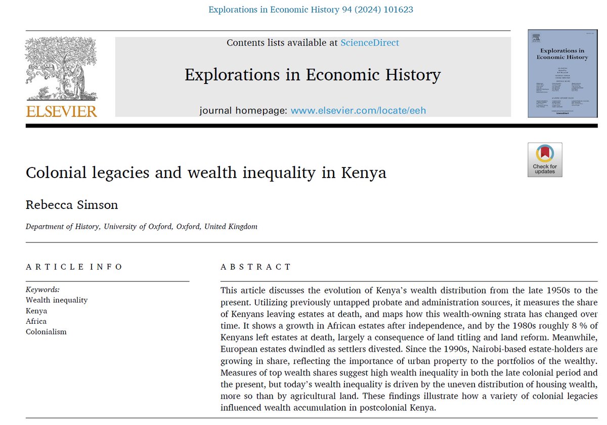 Rebecca Simson (@rebecca_simson) on Twitter photo Belated advertisement of my recently published paper on the history of wealth inequality in Kenya. A couple of years ago I went down a rabbit hole and started digitizing public notices of inheritances under probate in Kenya. Belated advertisement of my recently published paper on the history of wealth inequality in Kenya. A couple of years ago I went down a rabbit hole and started digitizing public notices of inheritances under probate in Kenya.