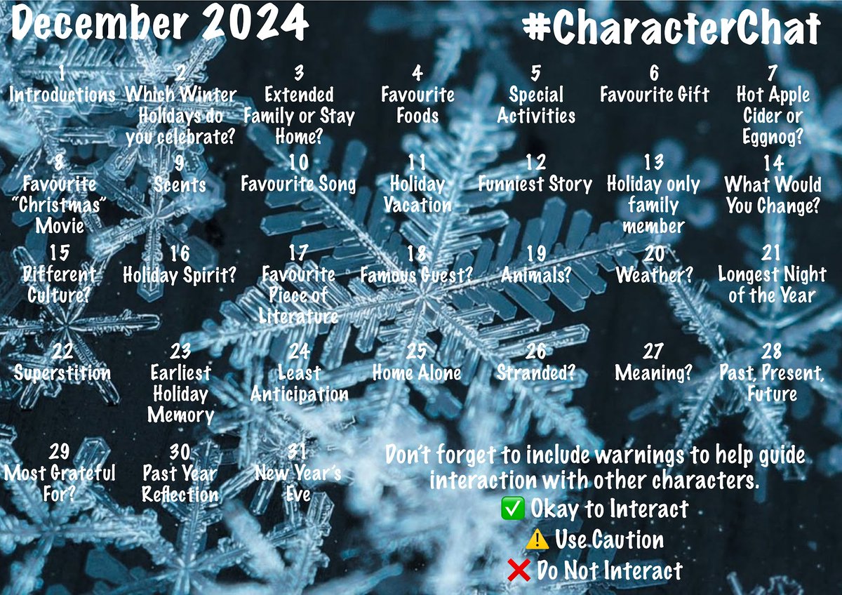 CharacterChat's tweet photo. #CharacterChat is starting soon. Here's a peek at December! Come join us and have some fun developing your characters.

#amwriting #writingcommunity #writergames #roleplay https://t.co/5pxRXf6gV0