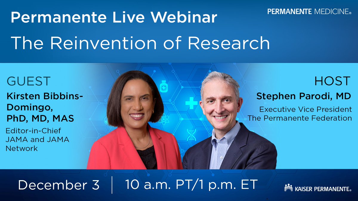 PermanenteDoctors (@permanentedocs) on Twitter photo REGISTER for a webinar on the future of #medicalresearch & how medical journals can help build #trustinmedicine. Hear from <a href="/KBibbinsDomingo/">Kirsten Bibbins-Domingo</a>, PhD, MD, MAS, editor-in-chief, <a href="/JAMA_current/">JAMA</a> & <a href="/JAMANetwork/">JAMA Network</a>, 10/3 at 10 a.m. PT/1 p.m. ET.
Registration is free: ow.ly/O8XX50U7nLw REGISTER for a webinar on the future of #medicalresearch & how medical journals can help build #trustinmedicine. Hear from <a href="/KBibbinsDomingo/">Kirsten Bibbins-Domingo</a>, PhD, MD, MAS, editor-in-chief, <a href="/JAMA_current/">JAMA</a> & <a href="/JAMANetwork/">JAMA Network</a>, 10/3 at 10 a.m. PT/1 p.m. ET.
Registration is free: ow.ly/O8XX50U7nLw