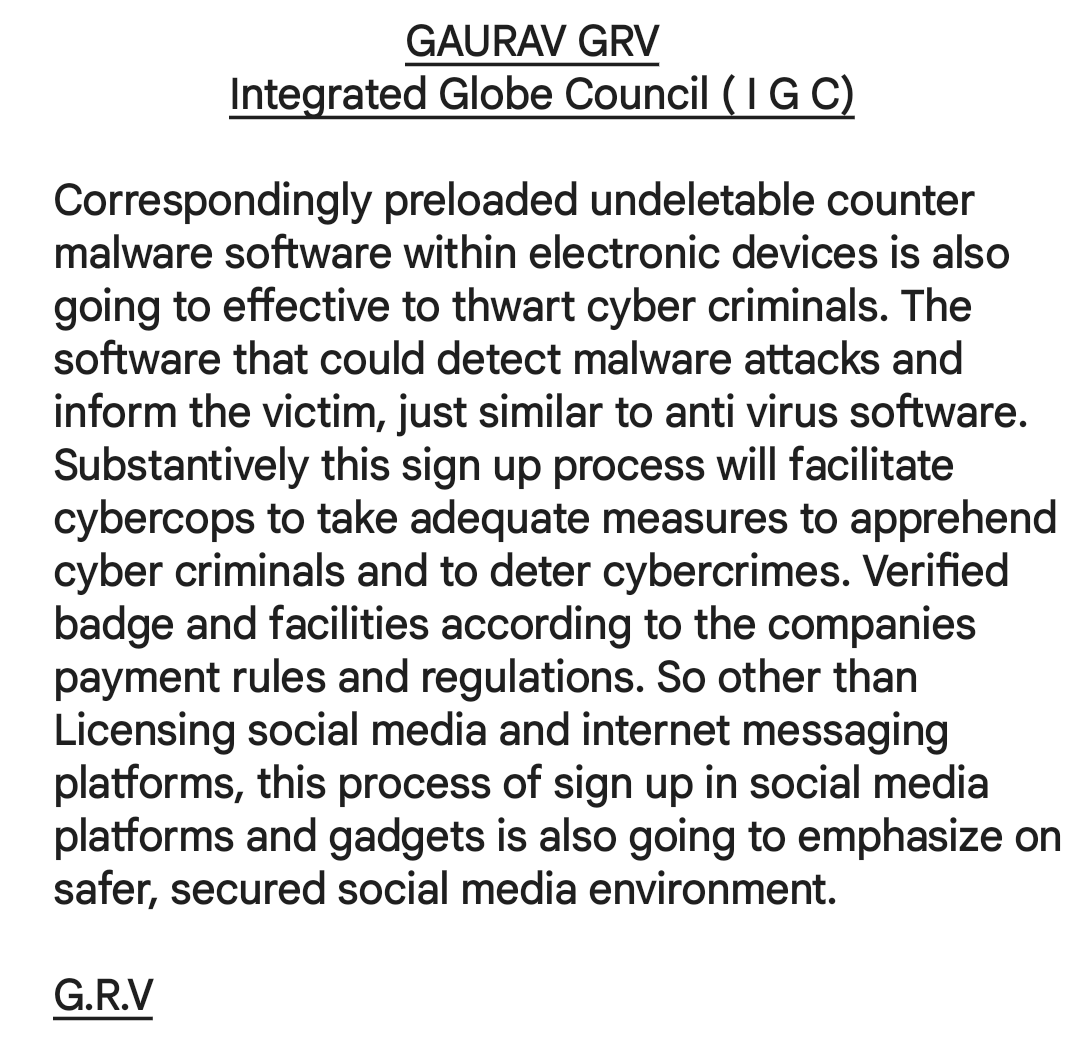 GarvGRV's tweet photo. Probable procedures for safer, secured social media environment. @POTUS @antonioguterres @vonderleyen @shigeruishiba @AlboMP @LulaOficial @RTErdogan @elonmusk @finkd @sundarpichai @tim_cook @BillGates @tiktok_us @kishida230 @CharlesMichel @UN_PGA @INTERPOL_SG @EU_Commission @UN https://t.co/TTEaMiXm9s