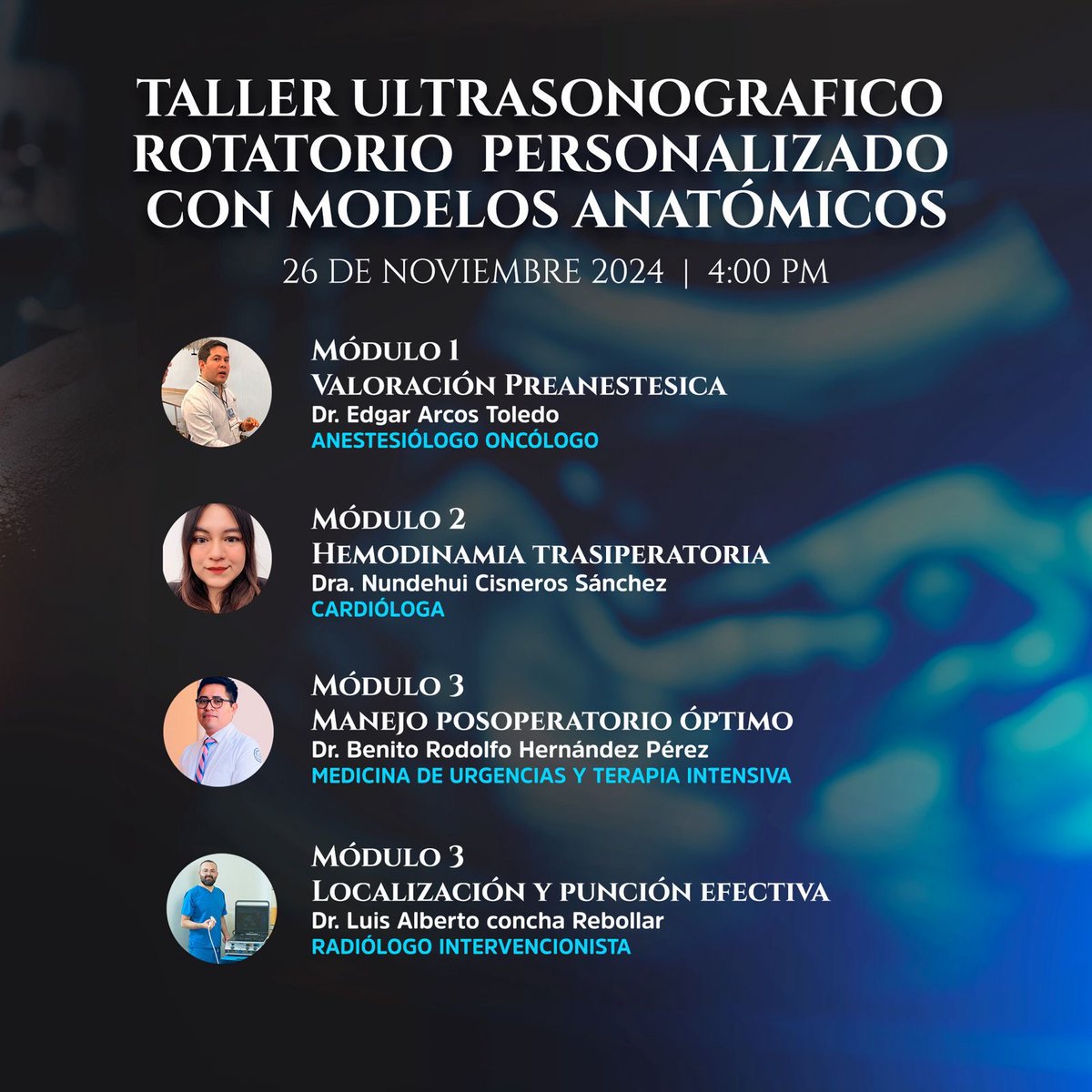 ¡TALLER DE ULTRASONIDO Y ANESTESIA!
Oaxaca, 26 de noviembre. ¡No faltes a esta oportunidad única de perfeccionar tus habilidades!
Profesores Smao Soc Mex Anest Onco Dr Neftali Cardenas, Dr Edgar Arcos.  Además de destacados profesores.