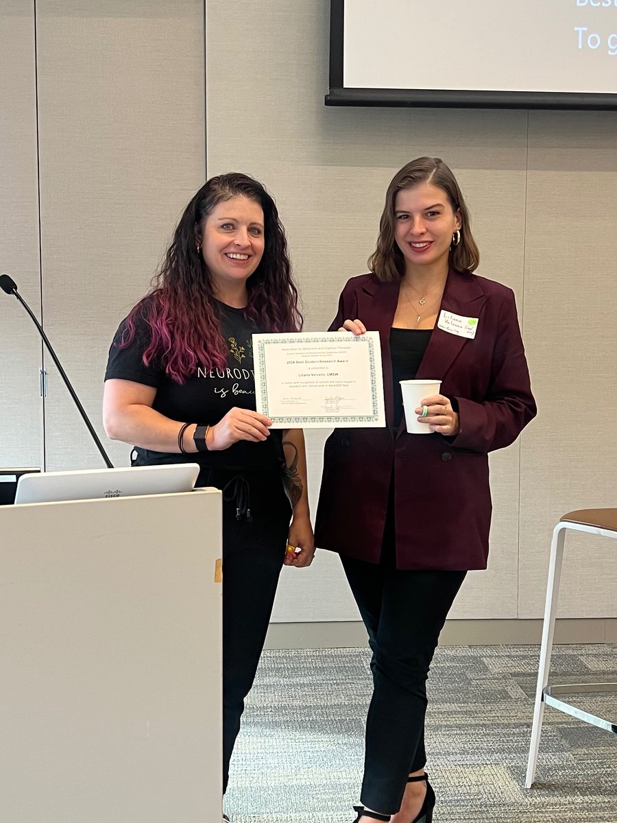 ABCT Autism SIG (@abctautism) on Twitter photo Congratulations to trainee awardee, Liliana Valvano, LMSW! A post-master's RA at Columbia, <a href="/LilianaValvano/">Liliana Valvano</a> presented “Preliminary results from a co-facilitated psychoeducational intervention for autistic adults who want to gain control over their substance use.”
#ABCT2024 Congratulations to trainee awardee, Liliana Valvano, LMSW! A post-master's RA at Columbia, <a href="/LilianaValvano/">Liliana Valvano</a> presented “Preliminary results from a co-facilitated psychoeducational intervention for autistic adults who want to gain control over their substance use.”
#ABCT2024