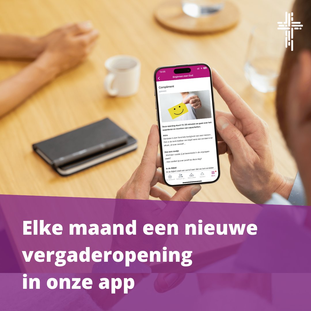 Heb je onze nieuwe app al gezien? Elke maand plaatsen we er een nieuwe en inspirerende vergaderopening. Deze maand gaat de opening met als titel 'Compliment' over het waarderen en inzetten van capaciteiten. Je vind m gratis in onze app kerkpunt.nl/app/