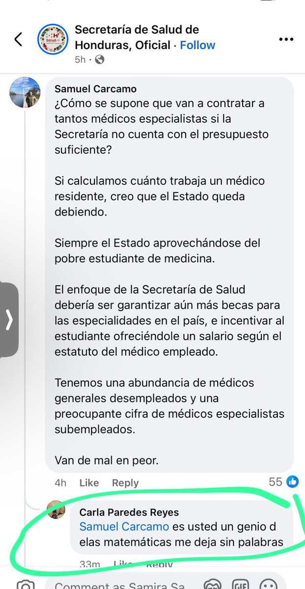 Afectan a los médicos en servicio social, ahora a los futuros especialistas (residentes). 
Mejor <a href="/saludgobhn/">Secretaría de Salud de Honduras, Oficial</a> dígannos que nos nos quieren en el país. 

Señora ministra que poco profesional se ve de su parte el ver estas respuestas. ¿Donde esta la ética y profesionalismo?