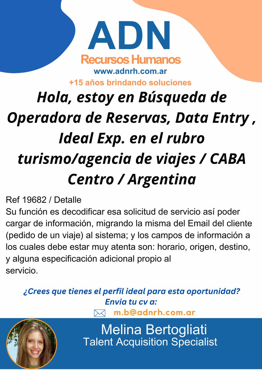 ADN Recursos Humanos - Búsqueda Laboral

adnrh.com.ar

#ADNrecursoshumanos #oportunidadlaboral #busquedalaboral #trabajo #recursoshumanos #buscotrabajo #empleo #oportunidadeslaborales #curriculum #reclutamiento #cv #busquedadetrabajo #Hiring #Argentina #Tecnologia