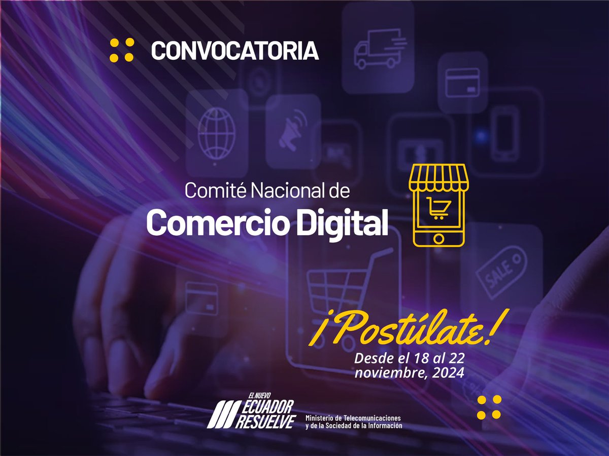 Ministerio de Telecomunicaciones Ecuador 🇪🇨 (@telecom_ec) on Twitter photo 🤝Construyamos juntos el futuro digital de Ecuador 🇪🇨
📌 Desde <a href="/Telecom_Ec/">Ministerio de Telecomunicaciones Ecuador 🇪🇨</a>, invitamos al sector público, privado y a la sociedad civil a sumarse al Comité Nacional de Comercio Digital.
📅 Del 18 al 22 de noviembre, trabajemos por un Ecuador digital, seguro y sostenible.
1/2🧵 🤝Construyamos juntos el futuro digital de Ecuador 🇪🇨
📌 Desde <a href="/Telecom_Ec/">Ministerio de Telecomunicaciones Ecuador 🇪🇨</a>, invitamos al sector público, privado y a la sociedad civil a sumarse al Comité Nacional de Comercio Digital.
📅 Del 18 al 22 de noviembre, trabajemos por un Ecuador digital, seguro y sostenible.
1/2🧵