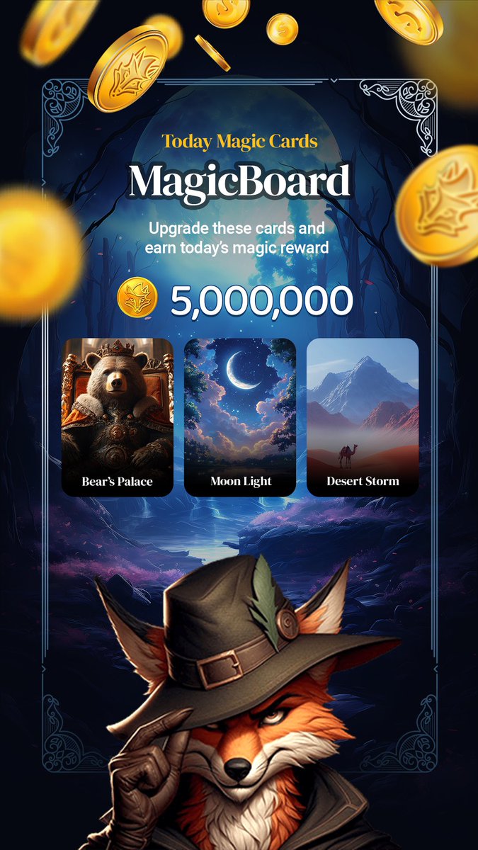 ✨ The Magic Cards of the Day have dropped! 🌟

Head to the Magic Board tab, upgrade these cards, and unlock massive rewards in Robin Gold. Don’t miss your chance to level up! 💰🔮

t.me/robin_gold_gam…

#RobinGold #MagicCards #MagicBoard #CryptoGaming #TapToEarn #LevelUp