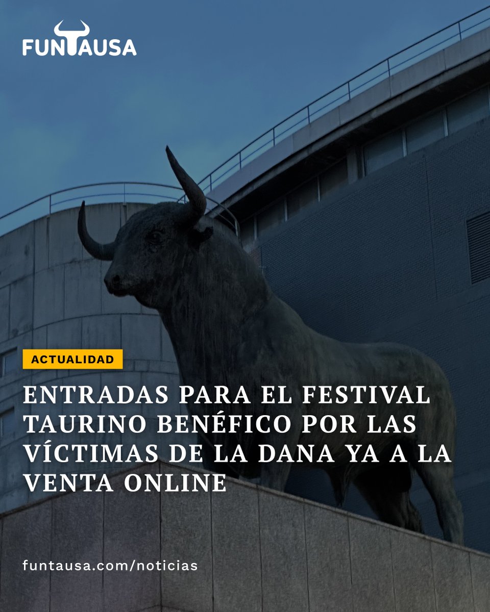 funtausa's tweet photo. Entradas para el Festival taurino benéfico por las víctimas de la DANA ya a la venta online | Funtausa
https://t.co/Wgwa2df1dM
#jmmanzanares #rocarey #enriqueponce #sebastiáncastella #olgacasado #fernandoadrian #talavante https://t.co/k4fBwioTGT
