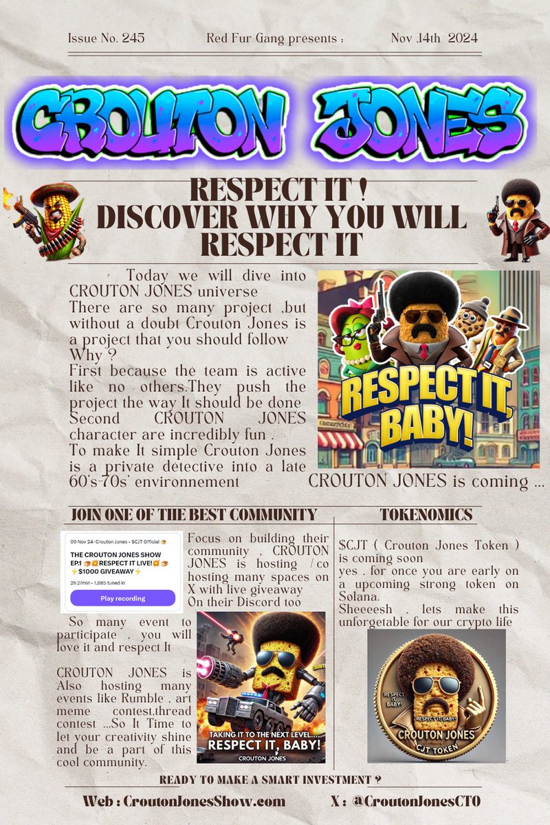 RedFurGang's tweet image. 1/8
📢 Can I have your attention please ? 
Today highlights on @CroutonJonesCTO 📽️

In this thread I gonna tell you all you need to know about #CroutonJones 
Lets talk about what they did and what they plan to do 

Becareful this thread will make you #Respectit 💯
✌️👹✌️