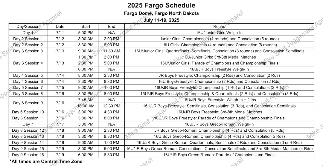 mikesmit49's tweet image. Early Fargo Schedule 2025 #USA #WrestleFargo