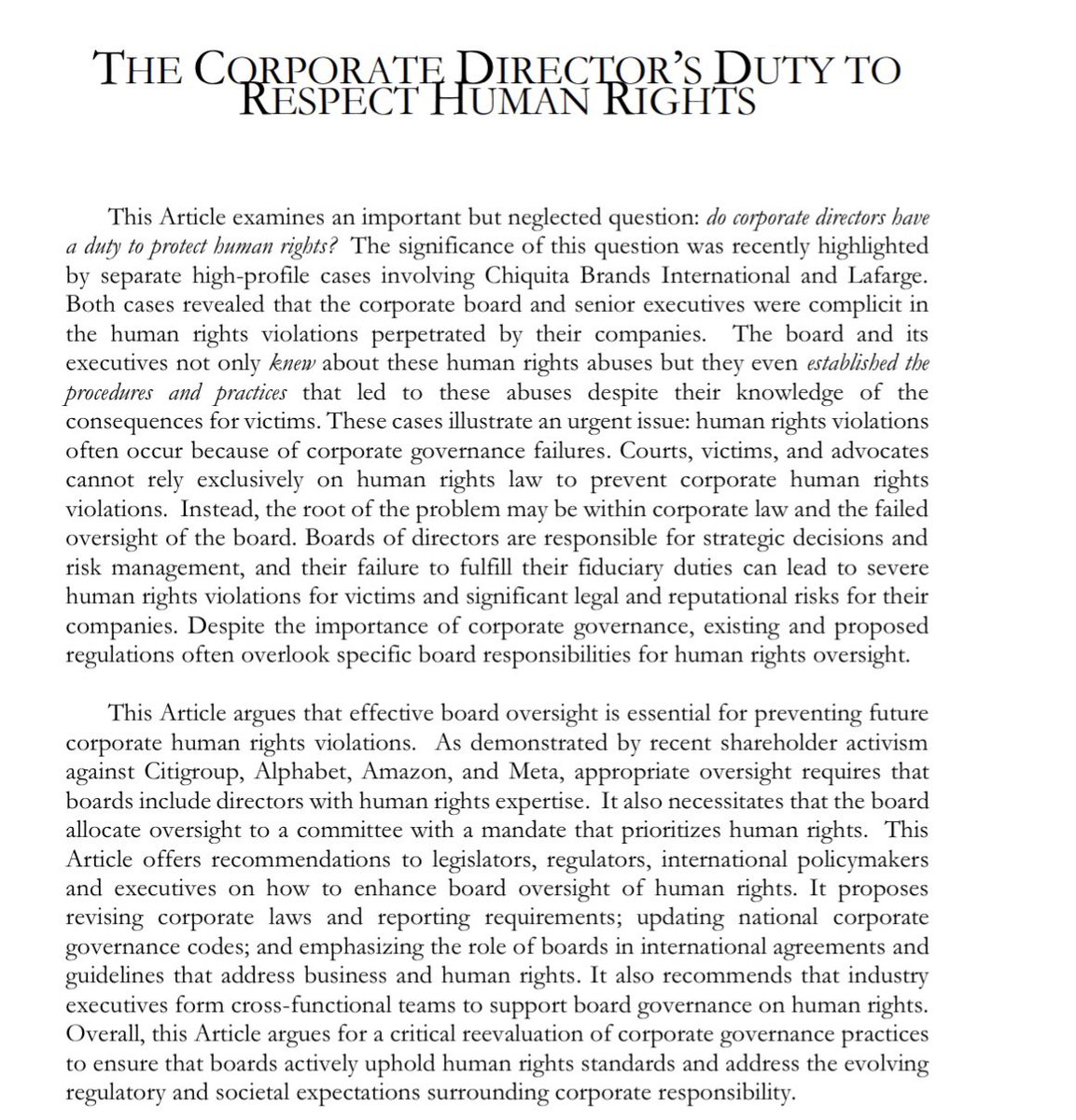 Kish_Parella's tweet image. NEW RESEARCH! 

Delighted to present it at #ASILMYM @UofC this weekend. 

Exploring globalization of fiduciary duties through the lens of human rights. Key research Qs- 

✅ Who enforces international law? 
✅ How do international and foreign law influence corporate governance?