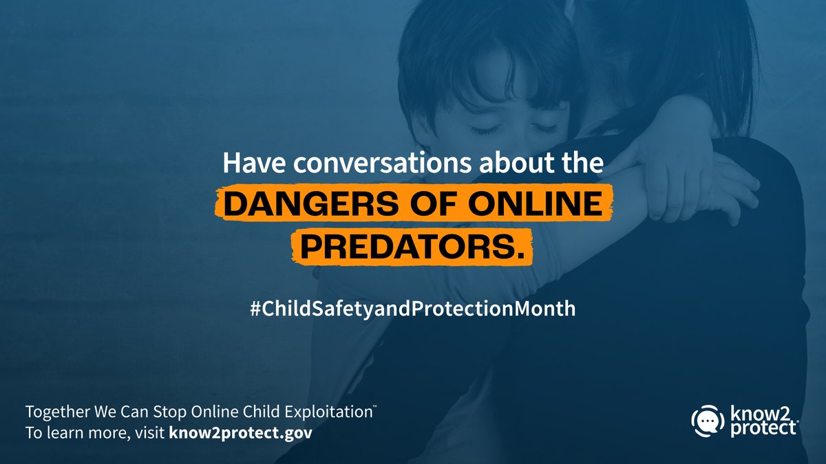 #ChildSafetyandProtectionMonth is a great time to remind kids about staying safe online. 📱 Teach them how to recognize online dangers, set boundaries and ask for help when needed. Prevention starts with awareness! Visit know2protect.gov for resources.

#K2P #OnlineSafety
