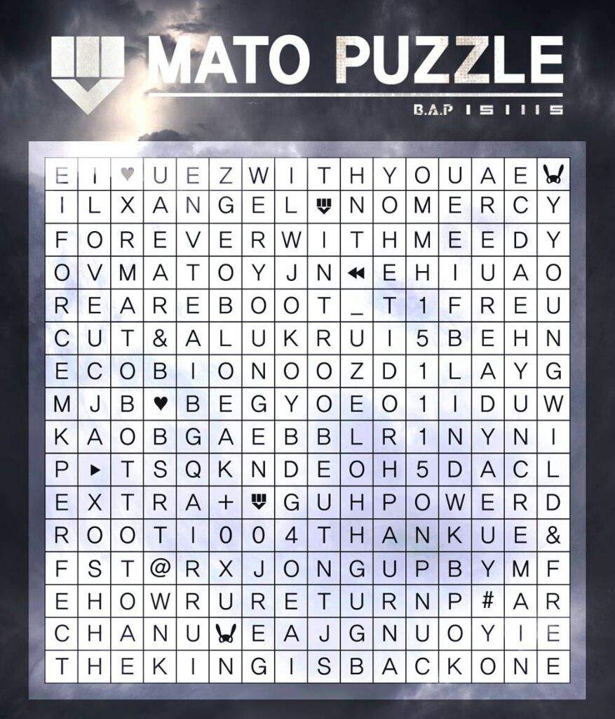 RICEjuseyo's tweet photo. Did you know that 9 Years Ago, part of the commemorative event for #BAP151115 #BAPMATRIX Comeback was a showcase concert & fan activities like the MATO PUZZLE? Try it out now as a walk down memory lane or as a newly Baby! Have fun & feel free to post your responses below! https://t.co/4RX1Jrt4EM